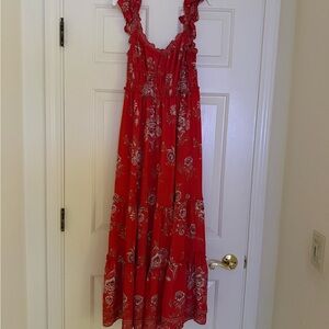 Max Studio Red Floral Ruffle-Shoulder Sundress NWT